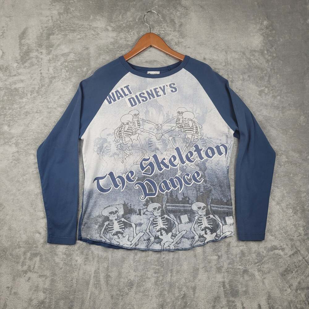 Vintage Disney Skeleton Dance Men’s L Blue Raglan Long Sleeve Graphic Shirt